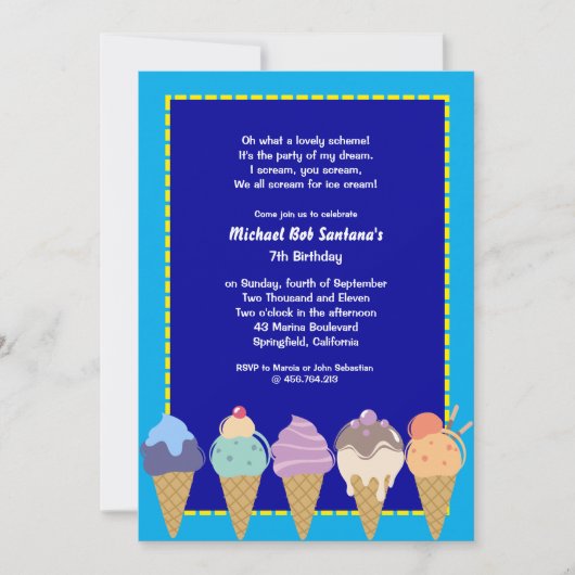 Ice Cream Party Birthday Invitation Kaart (Voorkant)