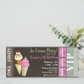 Ice Cream Party Birthday VIP Ticket Kaart (Staand voorkant)