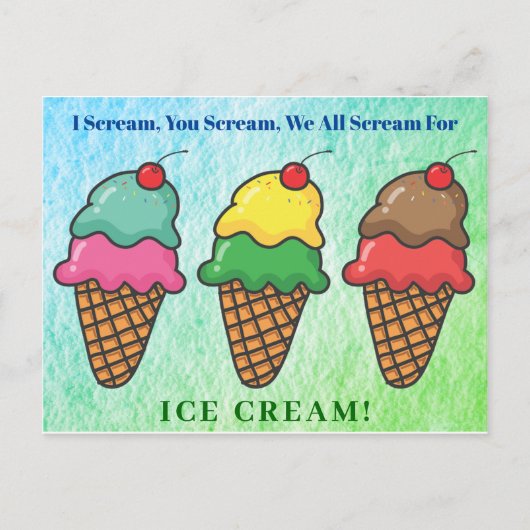 Ice Cream Party Cute Colorful Rainbow Uitnodiging Briefkaart (Voorkant)