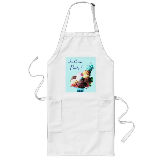 ICE CREAM PARTY, DESERT SHOP, blauw Lang Schort (Voorkant)