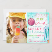 Ice Cream Party Eerste Verjaardag Foto Kaart (Voorkant)