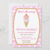 Ice Cream Party Eerste Verjaardag Uitnodiging in R (Voorkant)