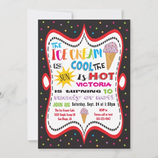 Ice Cream Party Funky Fun Uitnodiging (Voorkant)