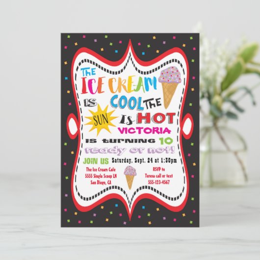 Ice Cream Party Funky Fun Uitnodiging (Staand voorkant)
