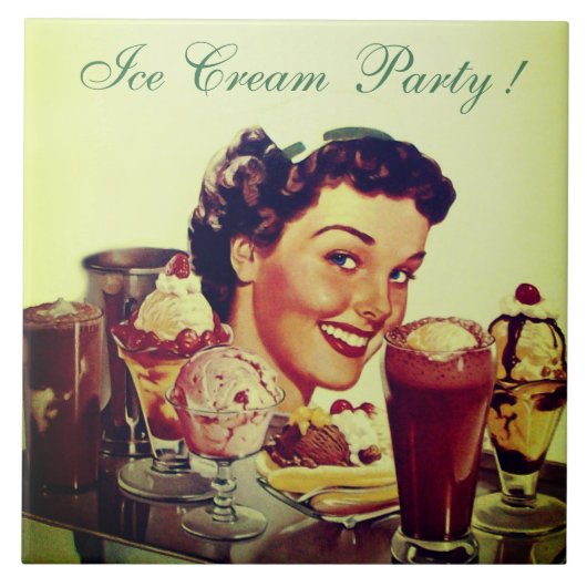 ICE CREAM PARTY Girl met lade Ice Creams Tegeltje (Voorkant)