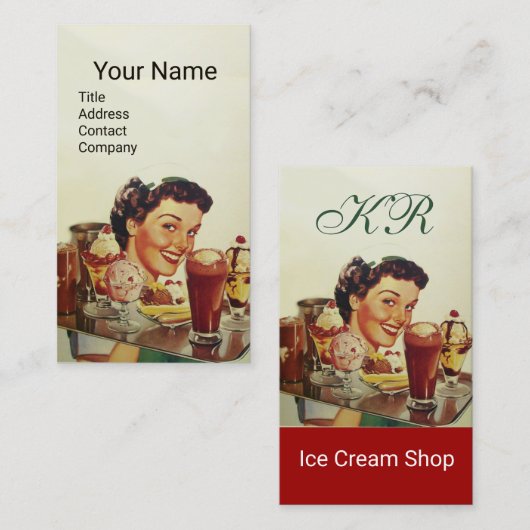 ICE CREAM PARTY Girl met lade Ice Creams Visitekaartje (Voorkant / Achterkant)