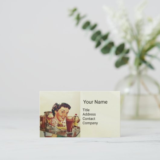 ICE CREAM PARTY Girl met lade Ice Creams Visitekaartje (Staand voorkant)