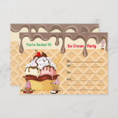 Ice Cream Party Ice Cream Cone verjaardagsuitnodig (Voorkant / Achterkant)