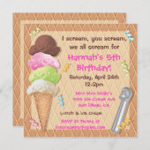 Ice Cream Party Invitation Celebration Kaart (Voorkant / Achterkant)