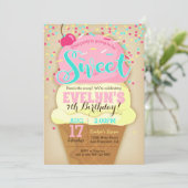 Ice Cream Party Invitation - Girl Birthday Invite Kaart (Staand voorkant)