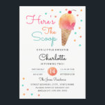 Ice Cream Party Kids Verjaardagsfeestje Uitnodigin Kaart<br><div class="desc">Fun,  kleurrijk roze,  oranje en munt-ijs en confetti design. Collectie in de Little Bayleigh Store.</div>