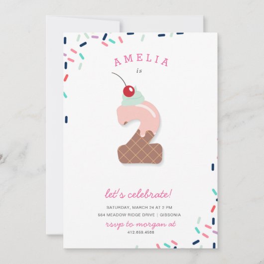 Ice Cream Party Kinder roze uitnodiging op zaterda (Voorkant)