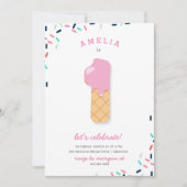 Ice Cream Party Kinder roze uitnodiging op zaterda (Voorkant)