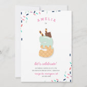 Ice Cream Party Kinder roze uitnodiging op zaterda (Voorkant)