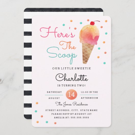 Ice Cream Party Kinder roze uitnodiging op zaterda (Voorkant / Achterkant)