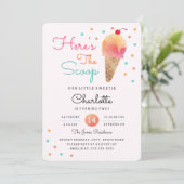 Ice Cream Party Kinder roze uitnodiging op zaterda (Staand voorkant)