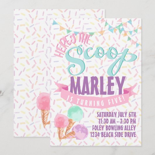 Ice Cream Party nodigt uit Kaart (Voorkant / Achterkant)