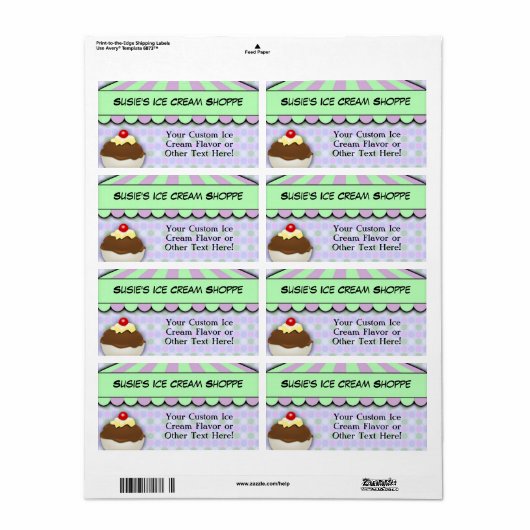 Ice Cream Party, pastel Sweet Shoppe Etiket (Full Sheet)