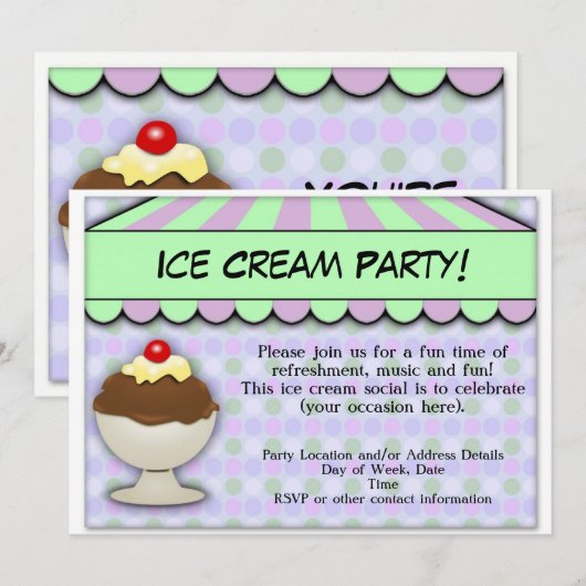 Ice Cream Party, pastel Sweet Shoppe Kaart (Voorkant / Achterkant)