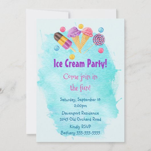 Ice Cream Party Popsicle lollipop Party Uitnodigen Kaart (Voorkant)