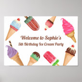 Ice Cream Party Roze blauw White Birthday Poster (Voorkant)