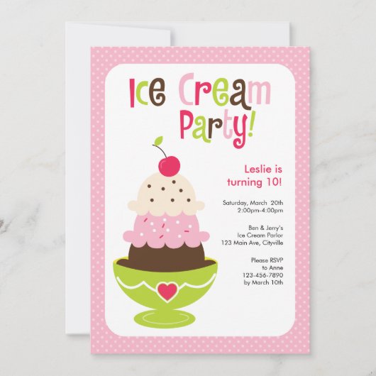 Ice Cream Party - Roze, groen en bruin Kaart (Voorkant)