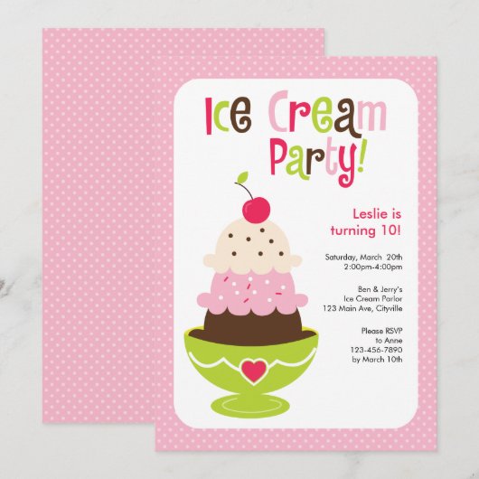 Ice Cream Party - Roze, groen en bruin Kaart (Voorkant / Achterkant)