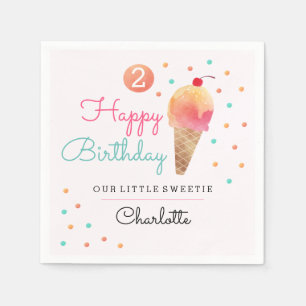 Ice Cream Party Roze Kids Verjaardagsfeestje Serve Servet