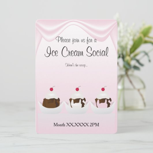 Ice Cream Party - Sociale Aangepaste uitnodiging (Staand voorkant)