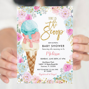 Ice Cream Pastel Flowers Baby shower Kaart