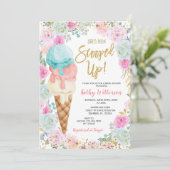 Ice Cream Pastel Flowers Bridal Shower Invitation Kaart (Staand voorkant)
