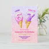 Ice Cream Pastel Glitter 6-7 Kids Birthday Party Kaart (Staand voorkant)