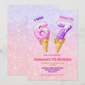 Ice Cream Pastel Glitter 6-7 Kids Birthday Party Kaart (Voorkant / Achterkant)