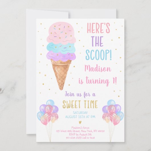 Ice Cream Pastel Hier is de Scoop Birthday Kaart (Voorkant)