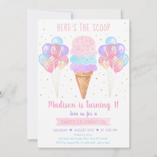 Ice Cream Pastel Hier is de Scoop Birthday Kaart (Voorkant)