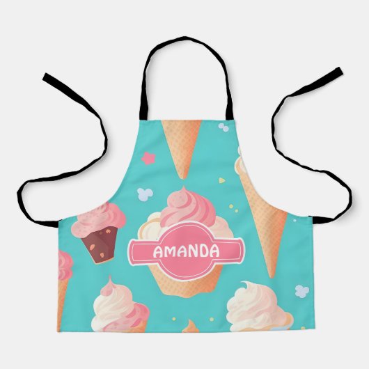 Ice Cream Pastel Kleurrijk Gepersonaliseerd Patroo Schort (Voorkant)