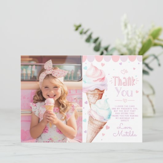 Ice cream pastel verjaardagsfoto dank u kaart (Staand voorkant)