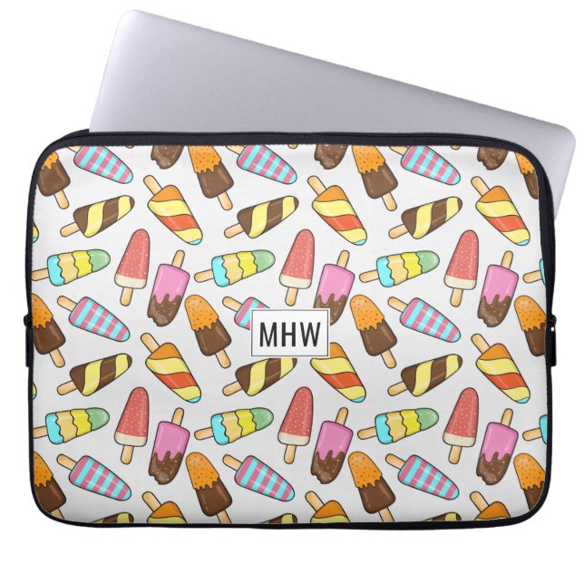 Ice Cream Pattern aangepaste monogram laptophoezen Laptop Sleeve (Voorkant)
