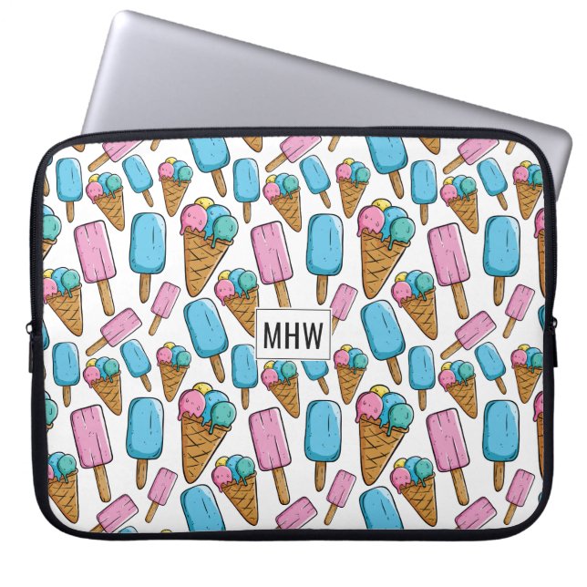 Ice Cream Pattern aangepaste monogram laptophoezen Laptop Sleeve (Voorkant)