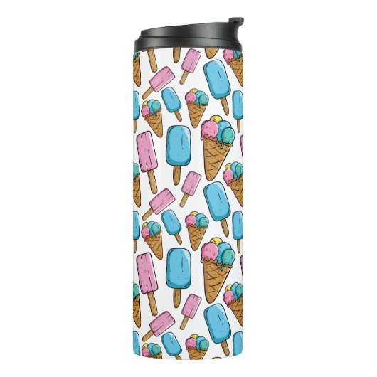 Ice Cream Pattern aangepaste monogram tumbler Thermosbeker (Gedraaid links)