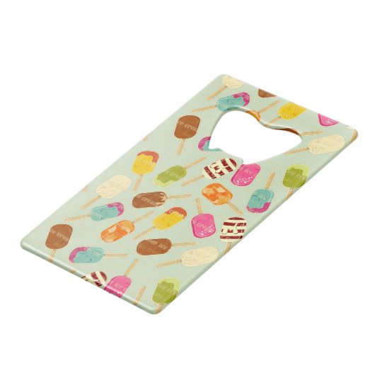 Ice Cream Pattern Creditkaart Flessenopener (Voorkant Gekanteld)