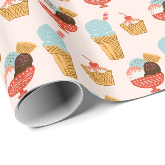 Ice Cream Pattern Doodle Art Cadeaupapier (Rol Hoek)