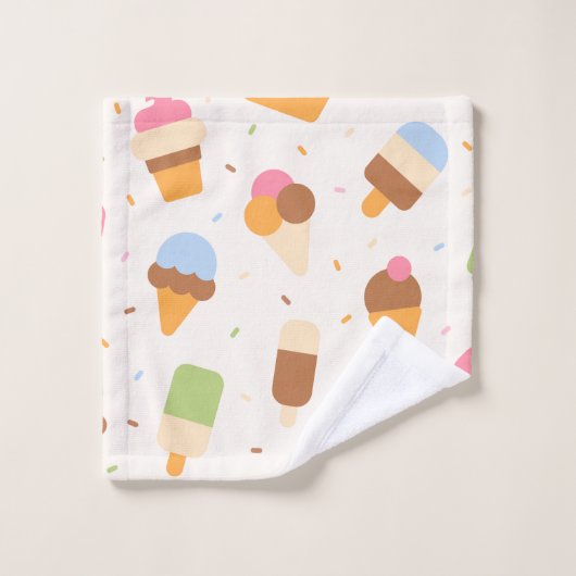 Ice Cream Pattern, Ice Cream Cone, Ice Popsicle Bad Handdoek (Wasdoekje)