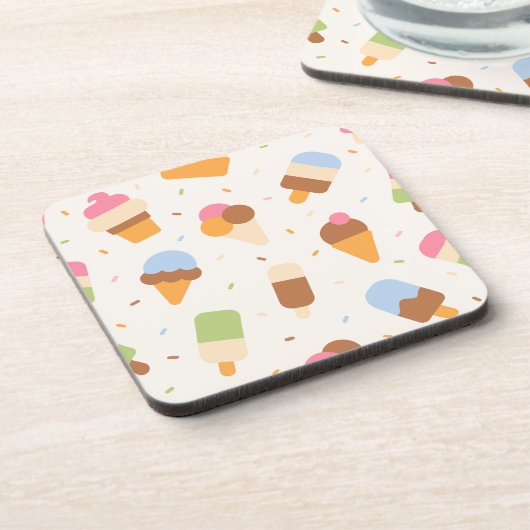 Ice Cream Pattern, Ice Cream Cone, Ice Popsicle Bier Onderzetter (Linkerzijde)