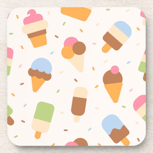 Ice Cream Pattern, Ice Cream Cone, Ice Popsicle Bier Onderzetter (Voorkant)