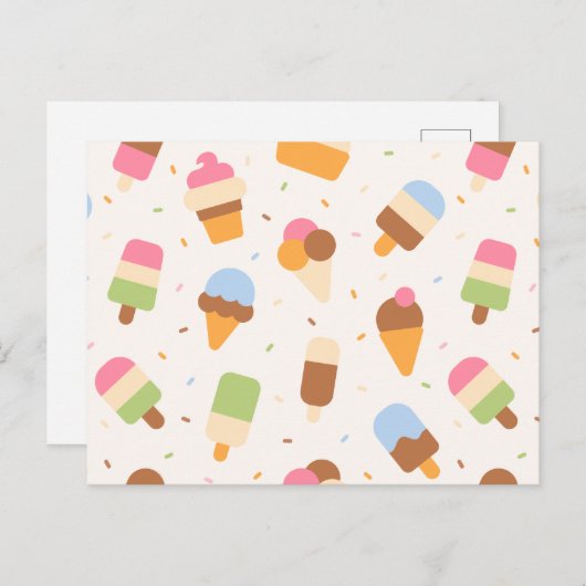 Ice Cream Pattern, Ice Cream Cone, Ice Popsicle Briefkaart (Voorkant / Achterkant)