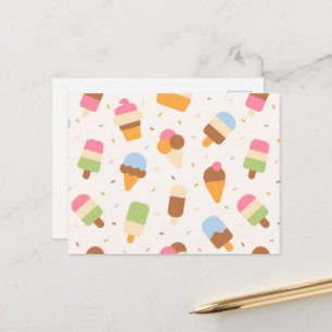 Ice Cream Pattern, Ice Cream Cone, Ice Popsicle Briefkaart