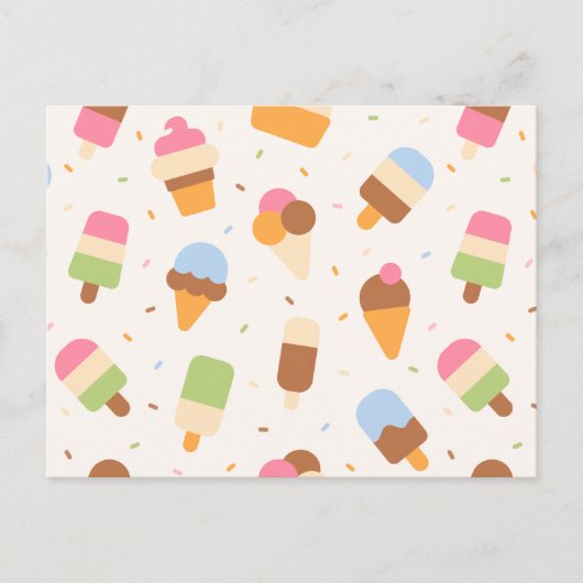 Ice Cream Pattern, Ice Cream Cone, Ice Popsicle Briefkaart (Voorkant)