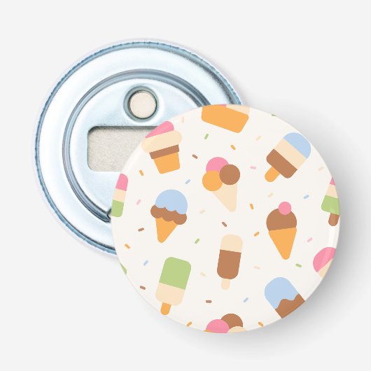 Ice Cream Pattern, Ice Cream Cone, Ice Popsicle Button Flesopener (Voorkant)