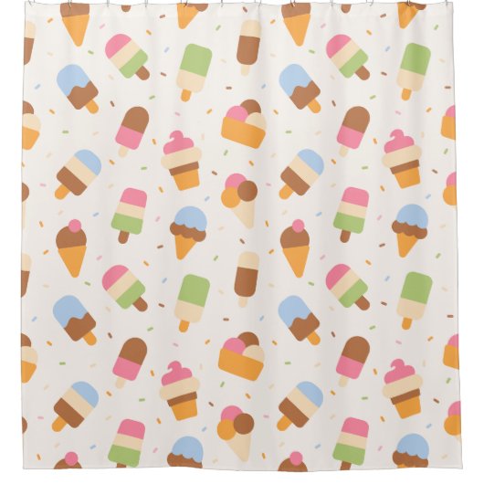 Ice Cream Pattern, Ice Cream Cone, Ice Popsicle Douchegordijn (Voorkant)